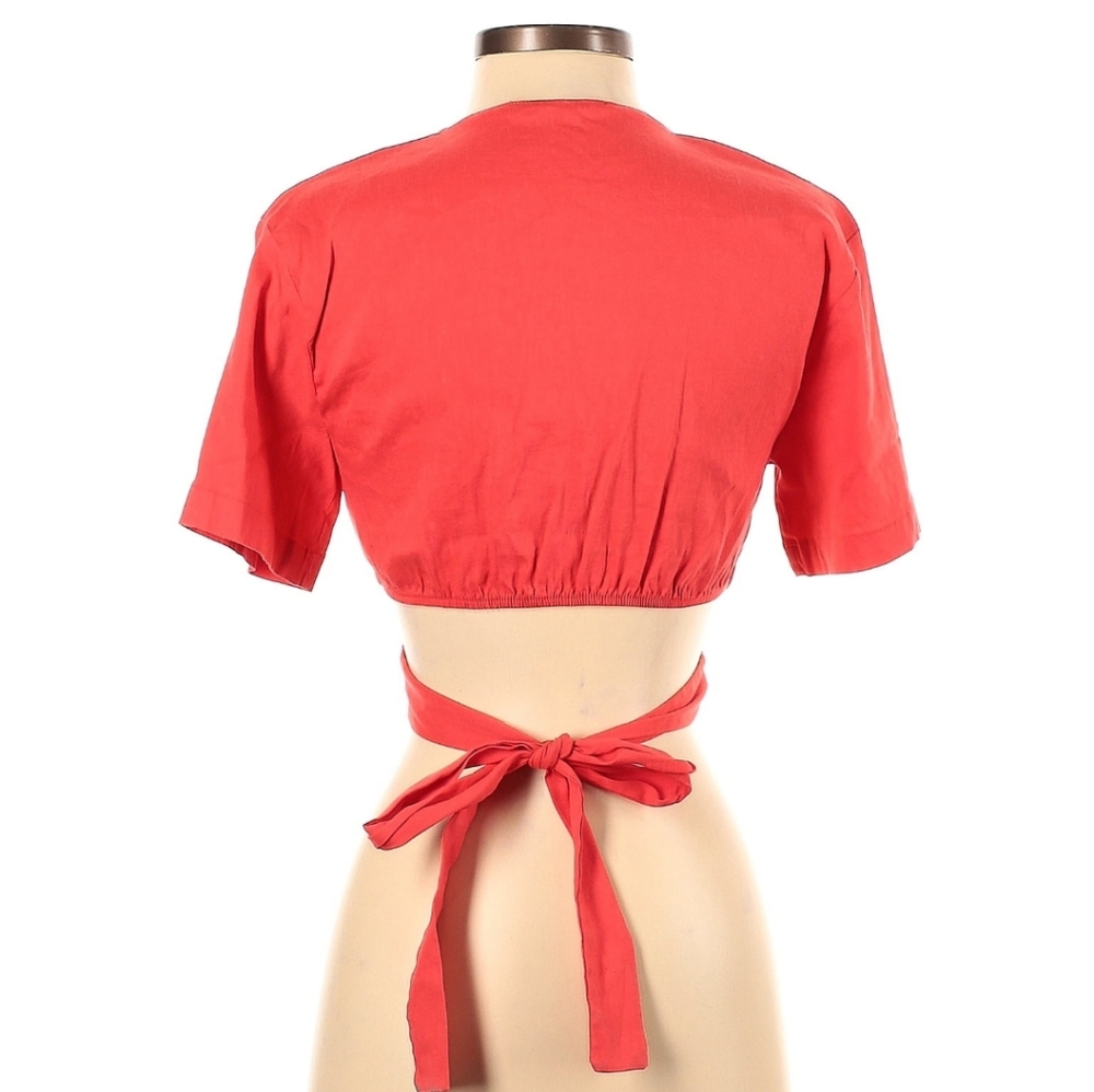 Zara Short Sleeve Tie Front Crop Top - Picture 2 of 2